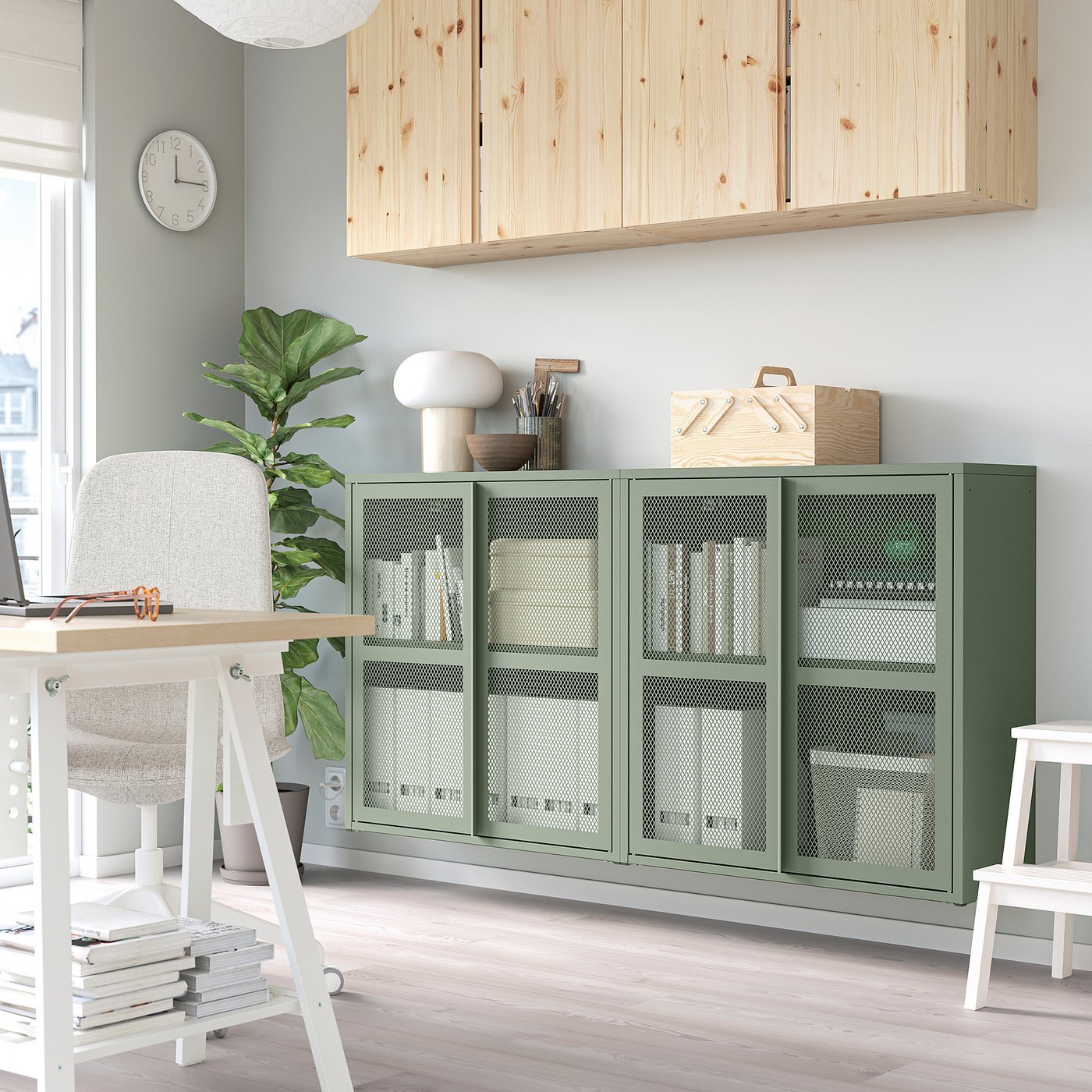 Meshblend, Cabinet with doors, grey-green mesh, 160x30x83 cm - Image 2